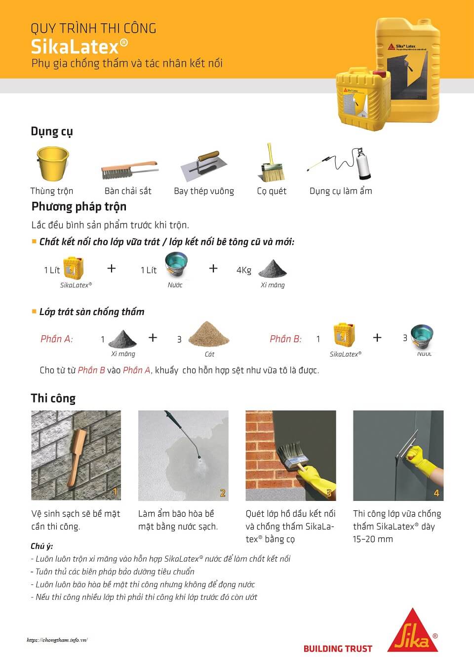 Biện pháp thi công sika latex đậm đặc