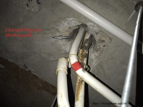 Chống thấm cổ ống lỗi gây thấm xuống phía dưới