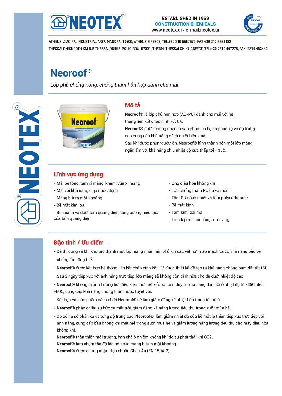 Neoroof: tài liệu kỹ thuật