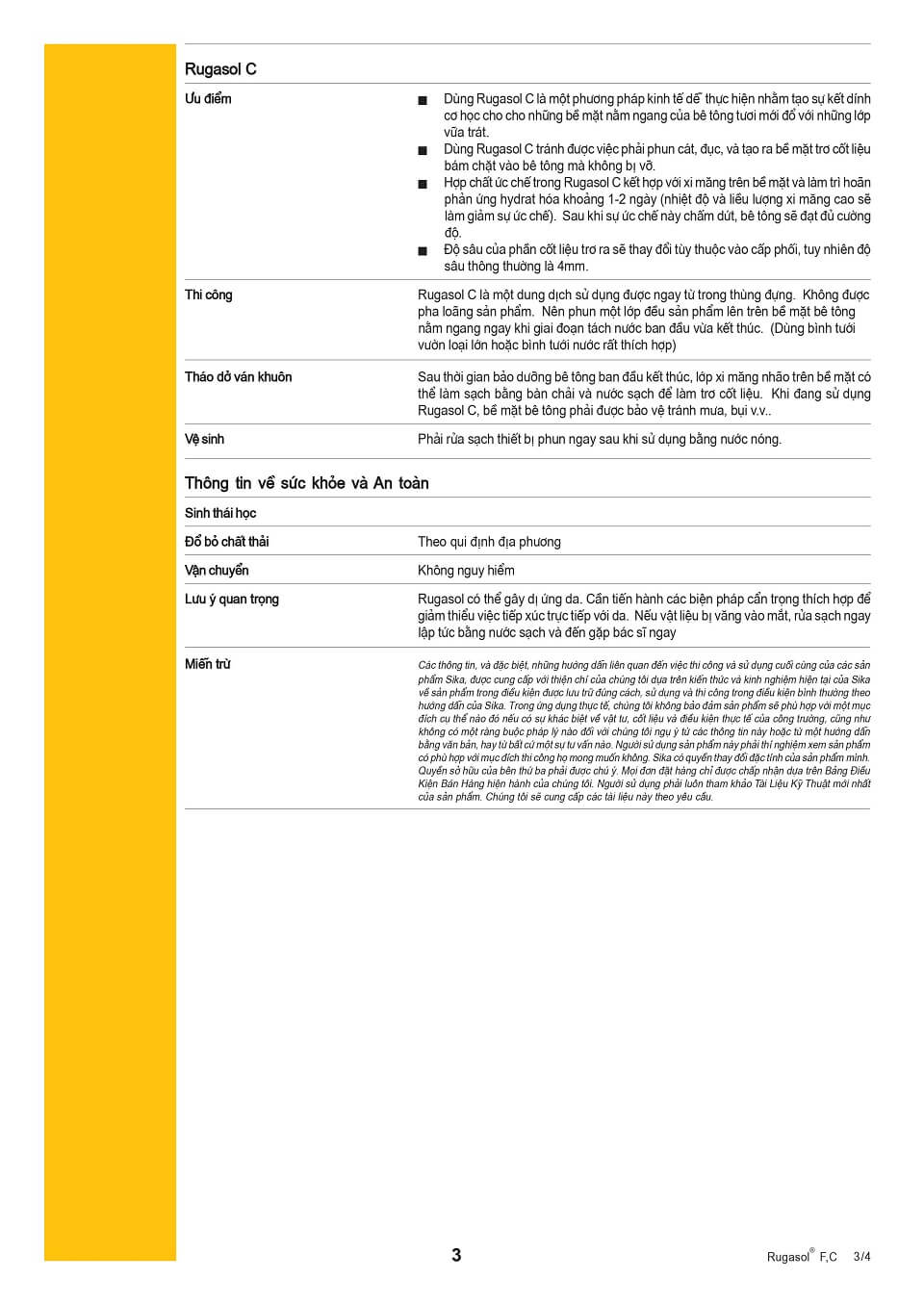 Rugasol-F: Chất ức chế bê tông