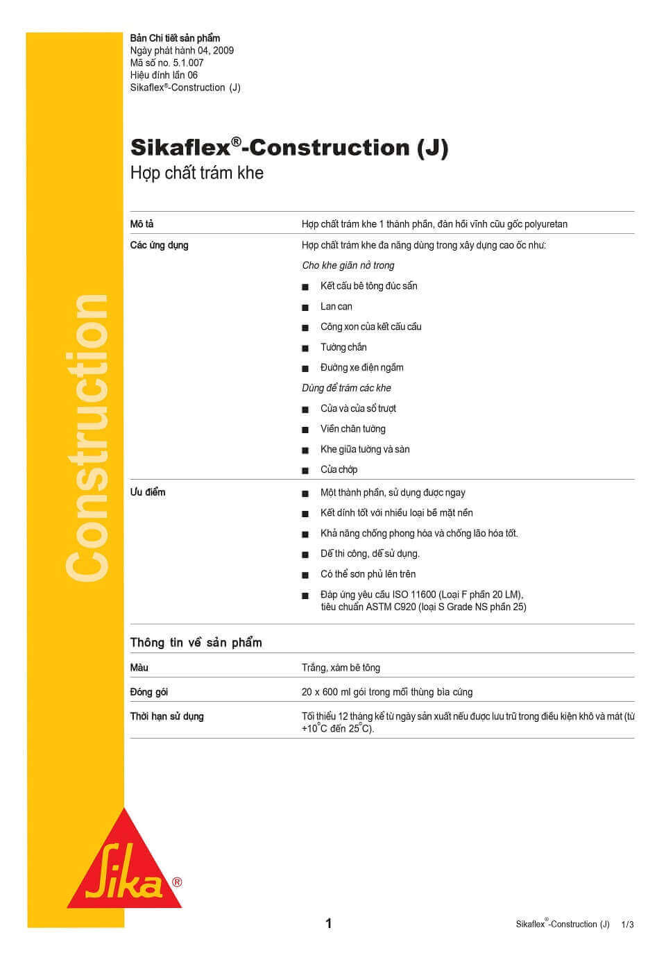 tài liệu kỹ thuật Sikaflex Construction AP (white)