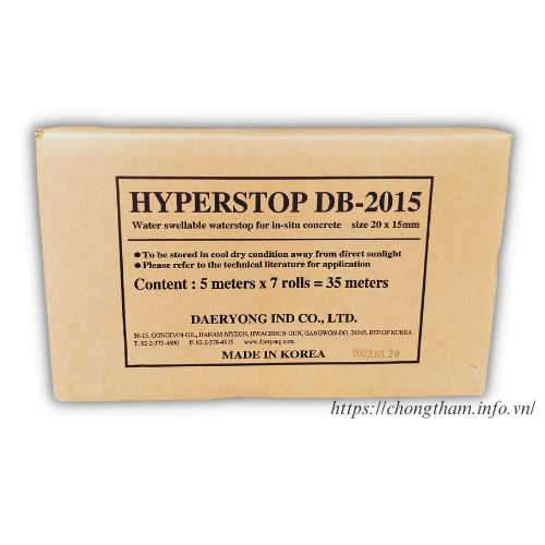 Hyperstop DB 2015 đóng gói trong thùng 7 cuộn mỗi cuộn dài 5m tổng là 35 mét