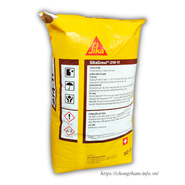 Hướng dẫn sử dụng SikaGrout 214 -11 ghi đầy đủ mặt sau vỏ bao