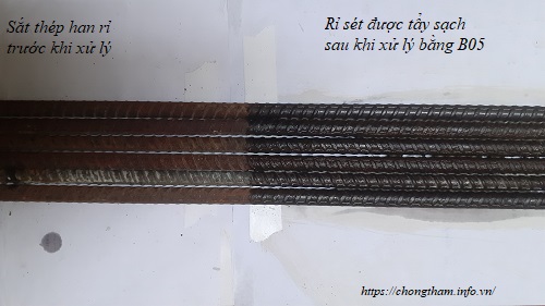 Cây thép sau khi xử lý xong bằng chất tẩy rỉ B05
