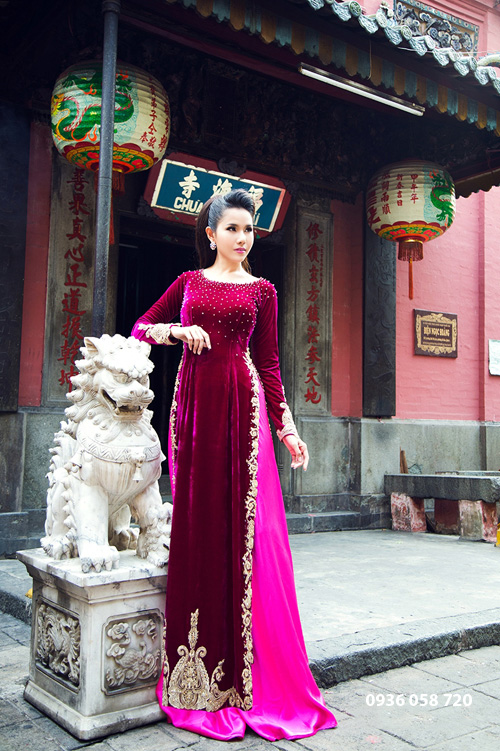áo dài nhung đính kết đẹp năm 2019