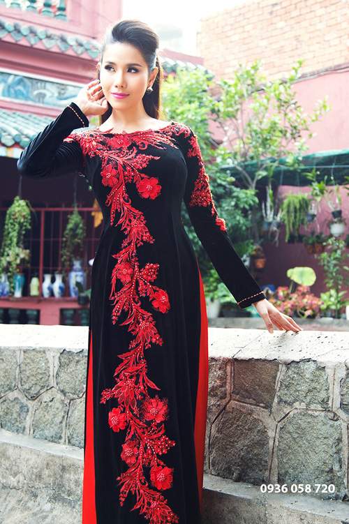 áo dài nhung đắp hoa đẹp tại hà nội năm 2019