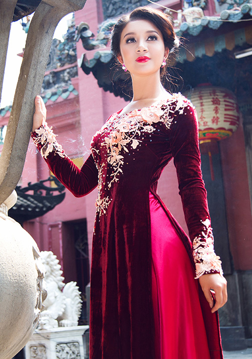 áo dài nhung thêu 3d đẹp tại hà nội