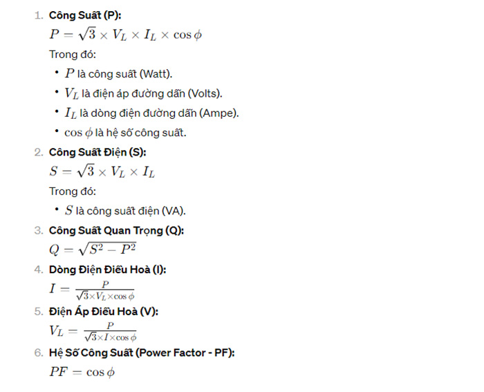 Công thức động cơ 3 pha