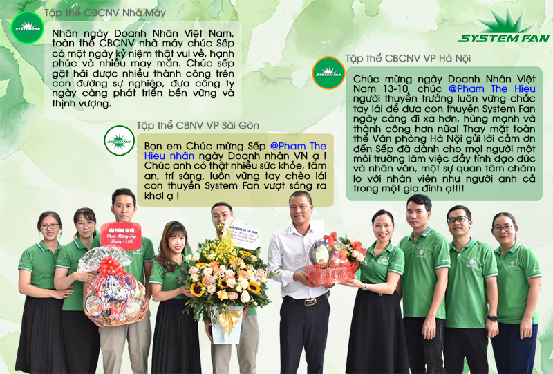 Tập thể System Fan chúc mừng TGĐ nhân ngày Doanh Nhân VN Tập thể System Fan chúc mừng Tổng giám đốc