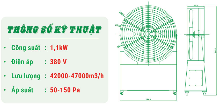 Thông số kỹ thuật quạt phun sương công nghiệp