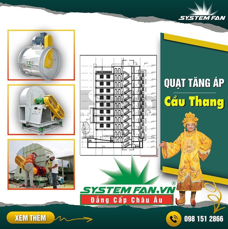 Hình ảnh lắp đặt quạt tăng áp cầu thang