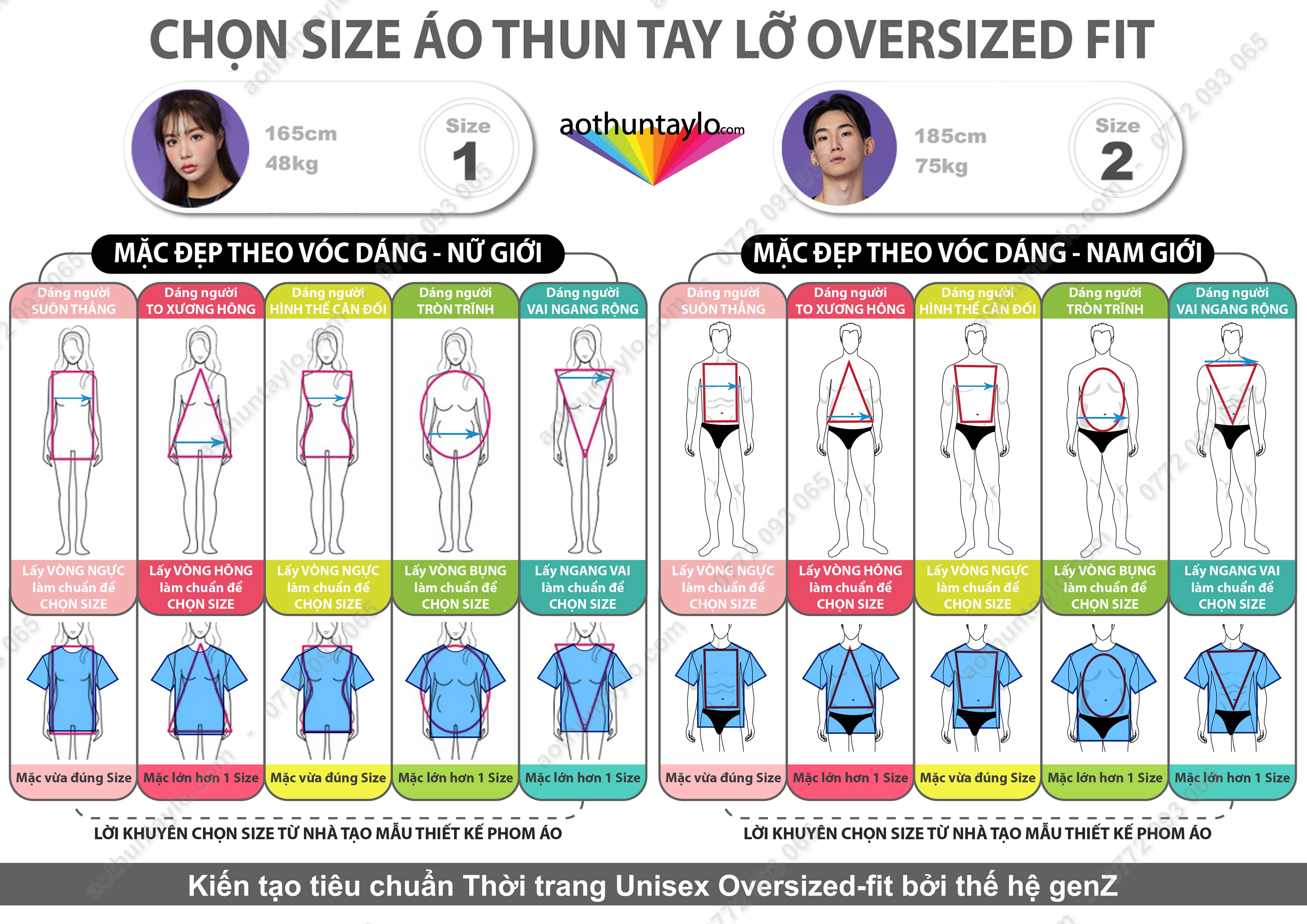 Bảng Kích Thước Size Số Áo Thun Tay Lỡ Form Rộng Oversize Unisex Giá Sỉ TheNewCotton