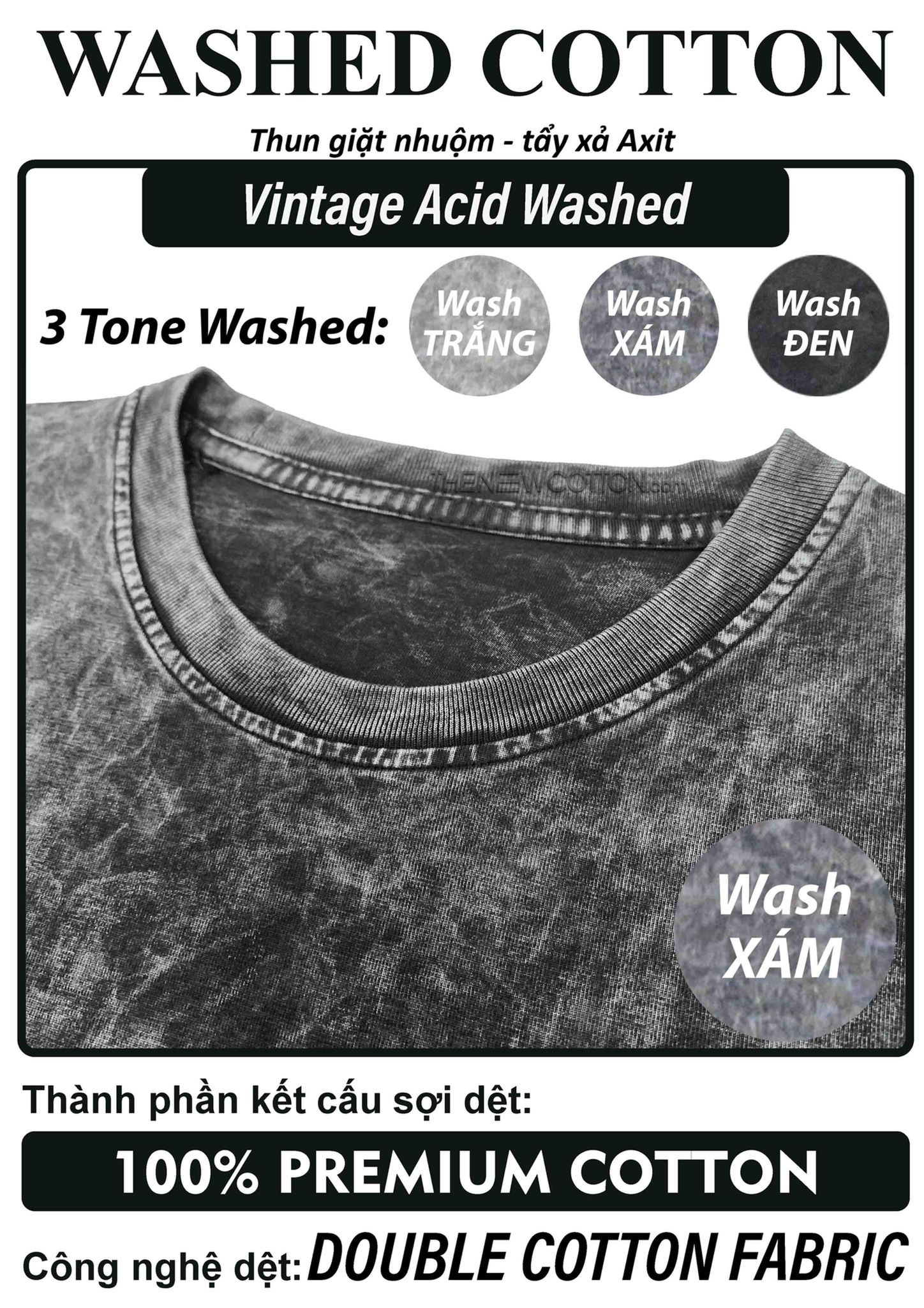 Bảng Giá Sỉ Xưởng Phôi Áo Thun Wash Đen Xám Sáng Tối Theo Yêu Cầu - TheNewCotton.com