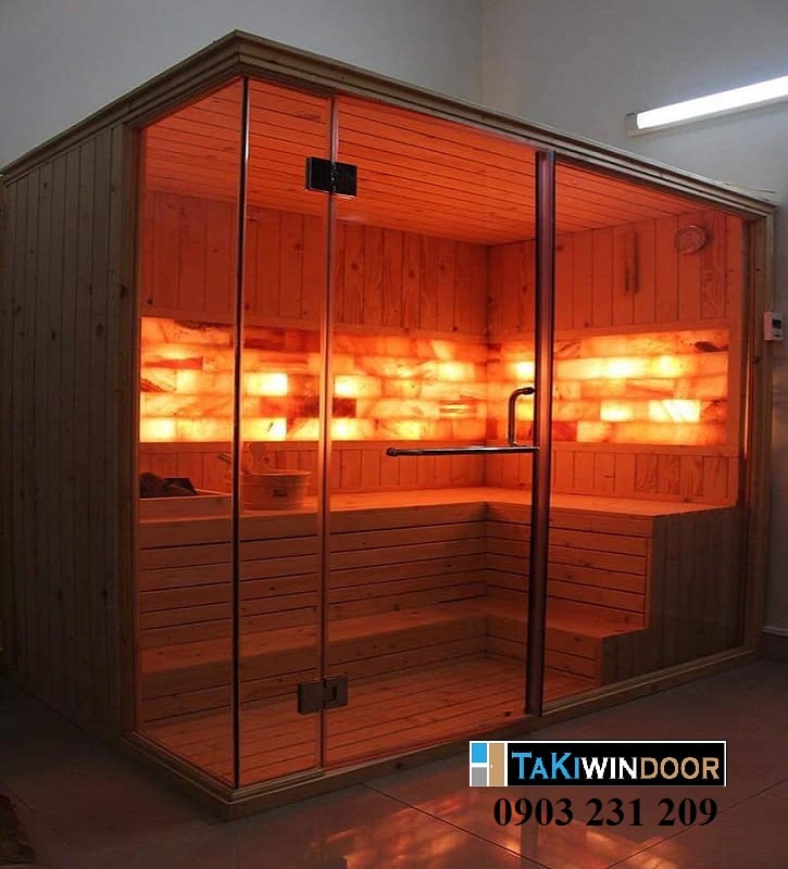 Cabin kính cường lực lắp đặt cho phòng xông hơi khô
