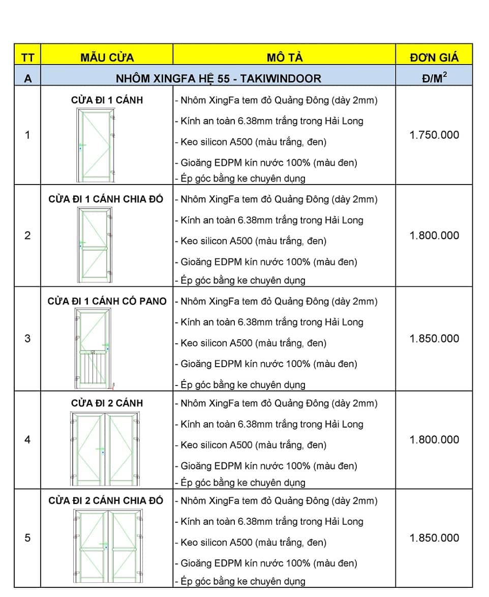 báo giá thi công cửa đi Xingfa Quảng Đông chính hãng chất lượng tốt nhất, giá thành cạnh tranh tại thị trường Hà Nội, Quảng Ninh và các tỉnh lân cận