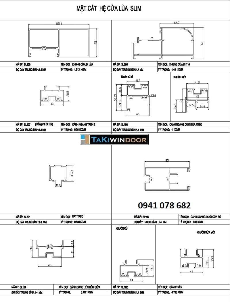 Mặt cắt thanh cánh hệ Slim nhôm ALLEAD