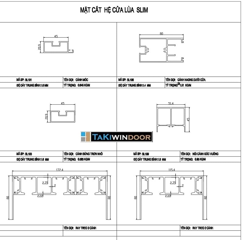 Mặt cắt hệ Slim nhôm ALLEAD