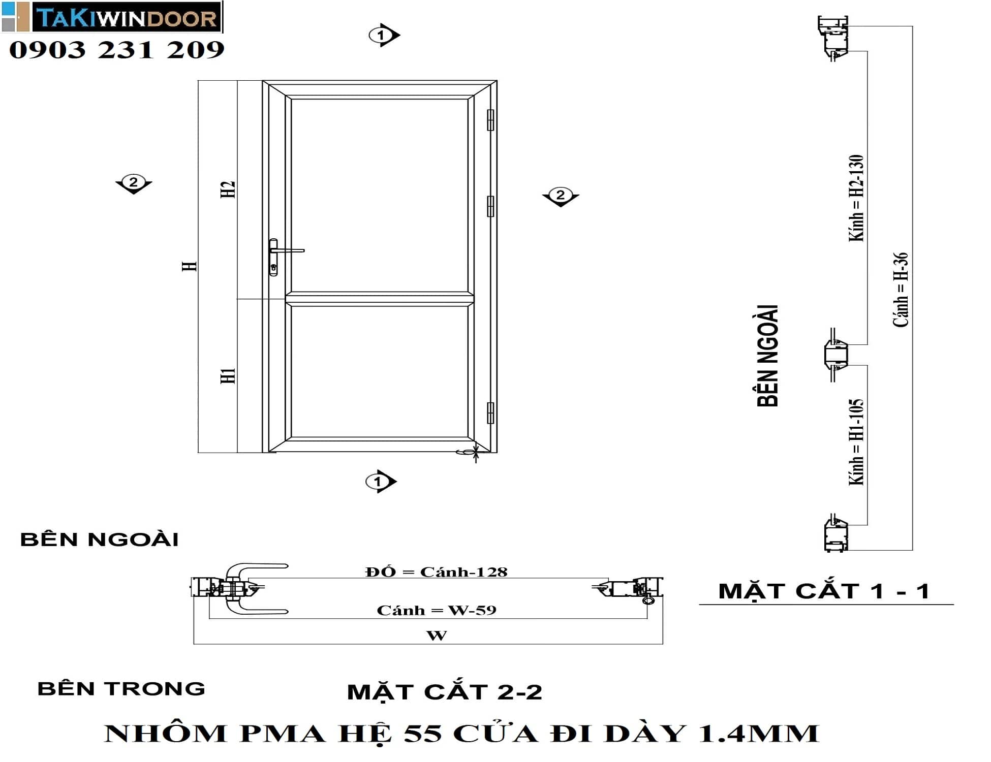 Hướng dẫn sản xuất cửa đi 1 cánh nhôm PMA