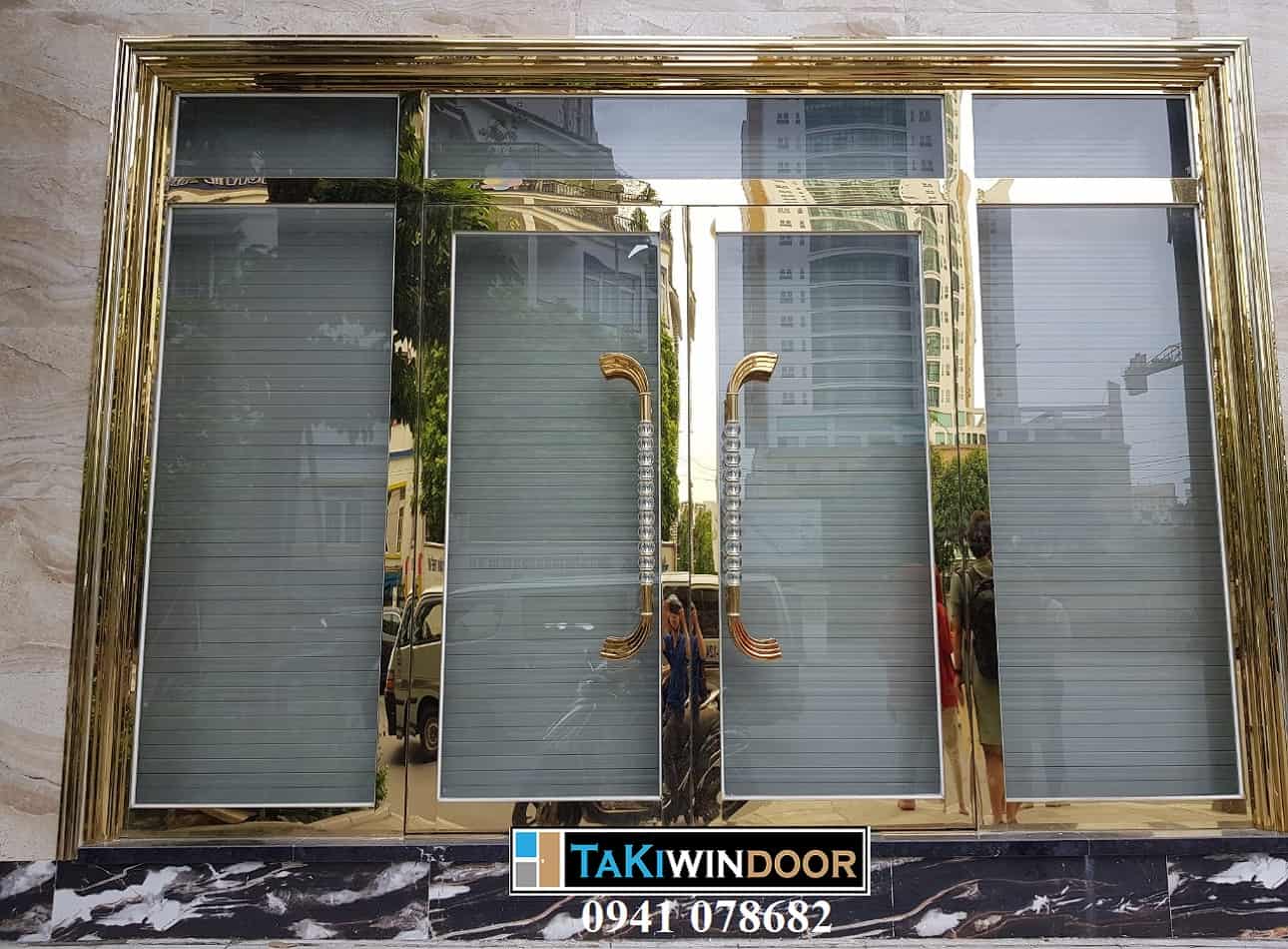 Cửa kính khung inox vàng cho quán karaoke