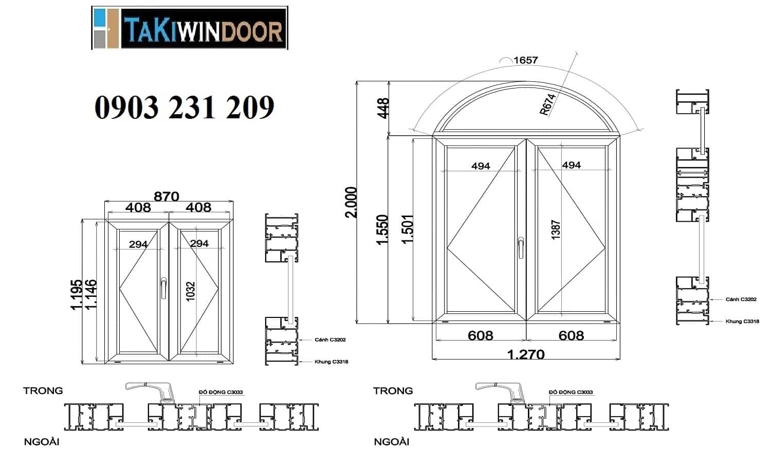 Bản vẽ thi công cửa nhôm Xingfa vân gỗ