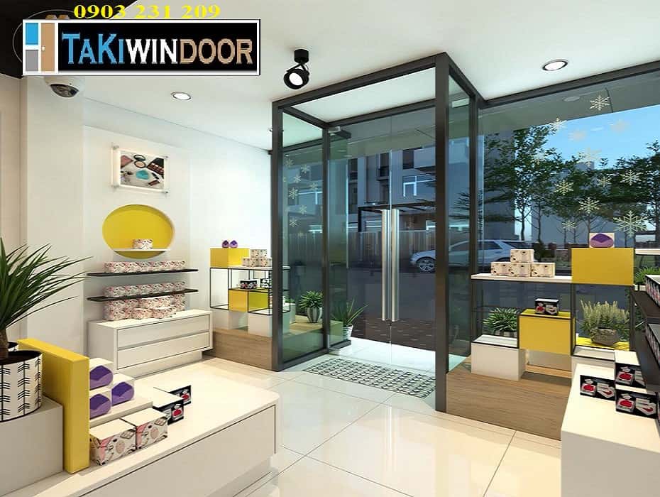 Làm khung sắt kính cường lực cho mặt tiền shop thời trang, mỹ phẩm