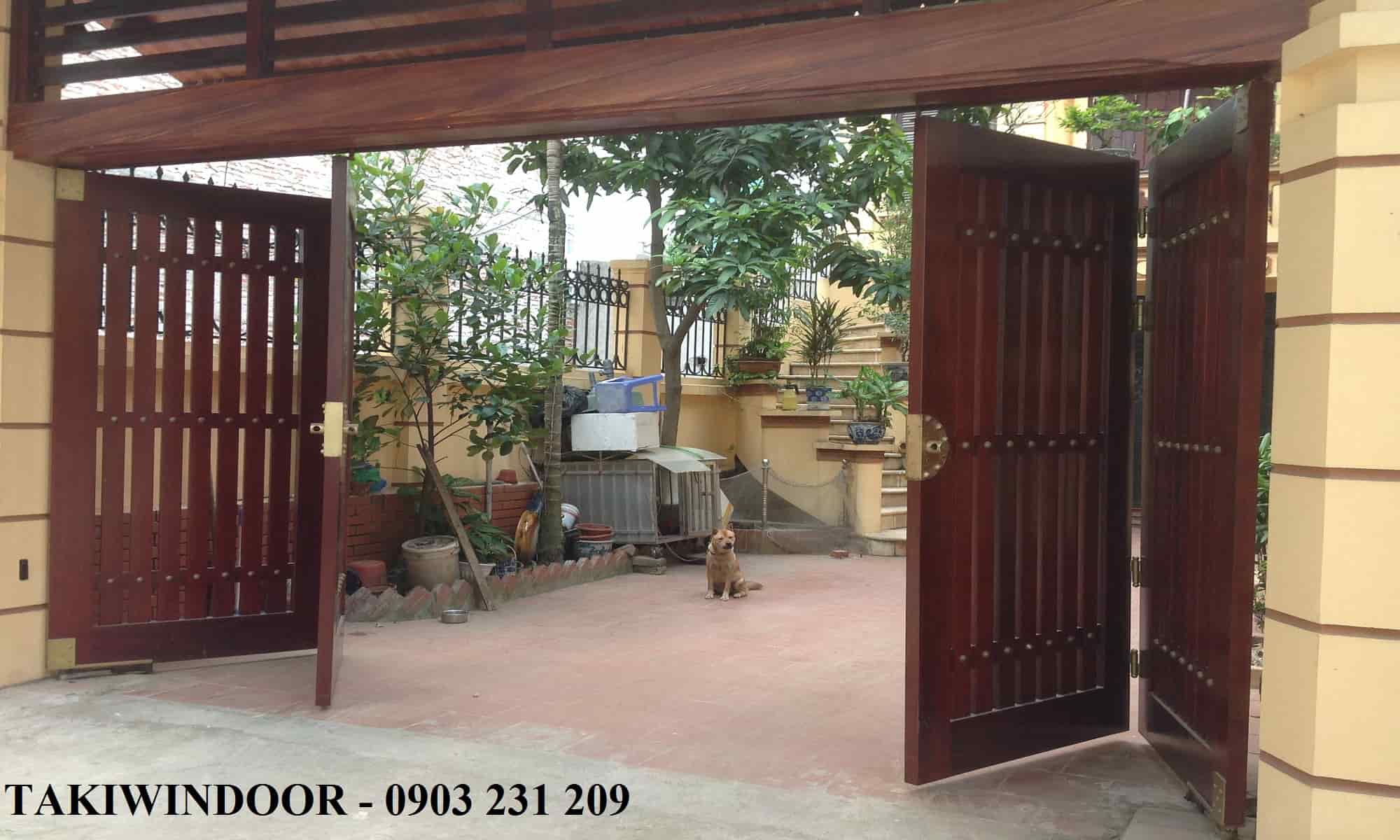 Thi công cổng tự động moto âm sàn cho cổng gỗ 4 cánh