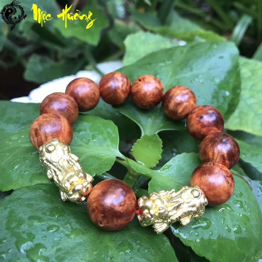 Vòng nu huyết long hạt tròn mix song hoàng tỳ hưu 16mm - Mộc Hương Shop