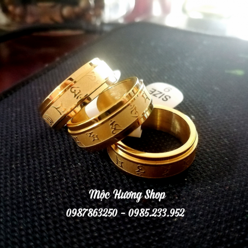 Nhẫn chú bát mi hồng chính hãng tây tạng mạ vàng 24k