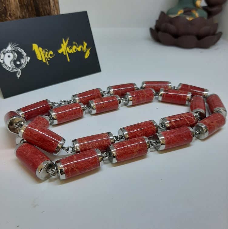 Dây Chuyền San Hô Đỏ Tự Nhiên 10li Việt Nam Bọc Innox