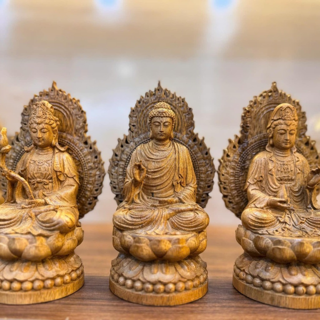 Tượng Gỗ Trầm Hương Tây Phương Tam Thánh Ngồi