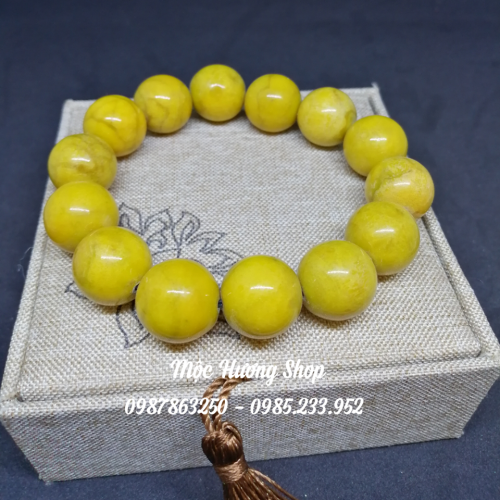 Vòng San Hô Vàng Tự Nhiên 16mm Hạt Tròn ( 14 hạt Tay Nam )
