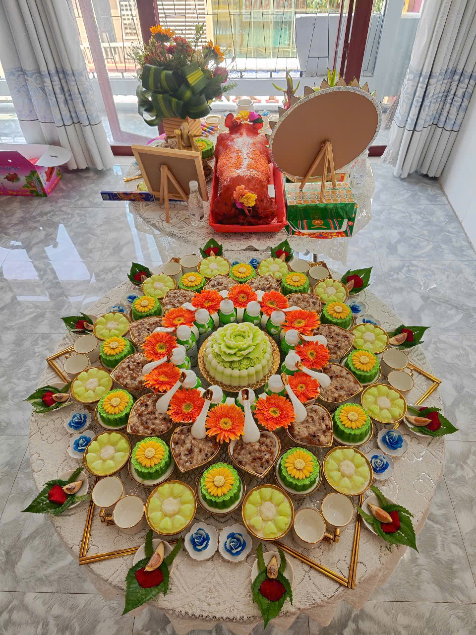 Mâm Cúng Đầy Tháng Bé Trai Tone Xanh Premium: Lễ Hội Đầm Ấm Tình Gia Đình