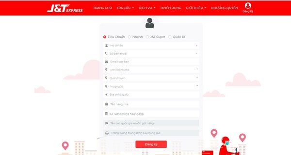 Giao điện đăng ký tài khoản của J&T Express
