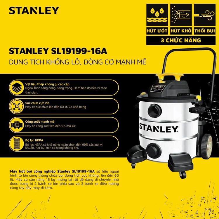 Máy hút bụi công nghiệp Stanley SL19199-16A 60L