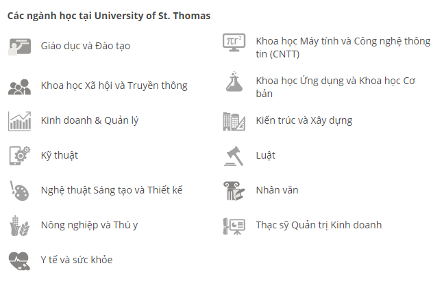 các ngành học tại trường đại học st.thomas mỹ