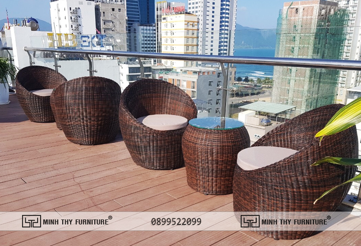 bàn ghế cafe mây nhựa ngoài trời