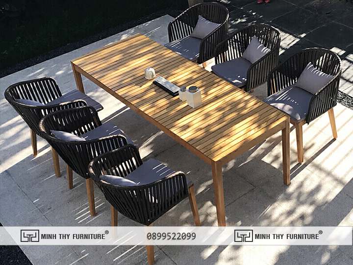 Bàn Ghế Cafe chân gổ đan sợi nhựa giả mây