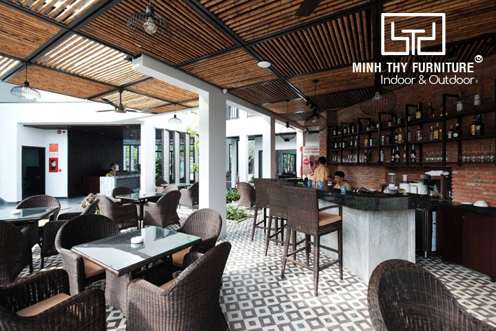 Bàn Ghế Cafe Nhựa Giả Mây