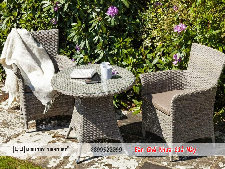 Bàn Ghế Cafe Nhựa Giả Mây Ngoài Trời