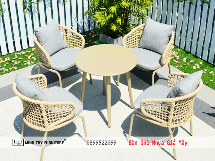 Bàn Ghế Cafe Nhựa Giả Mây Ngoài Trời