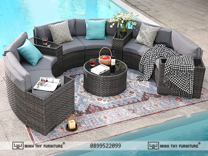 SOFA NHỰA GIẢ MÂY NGOÀI TRỜI