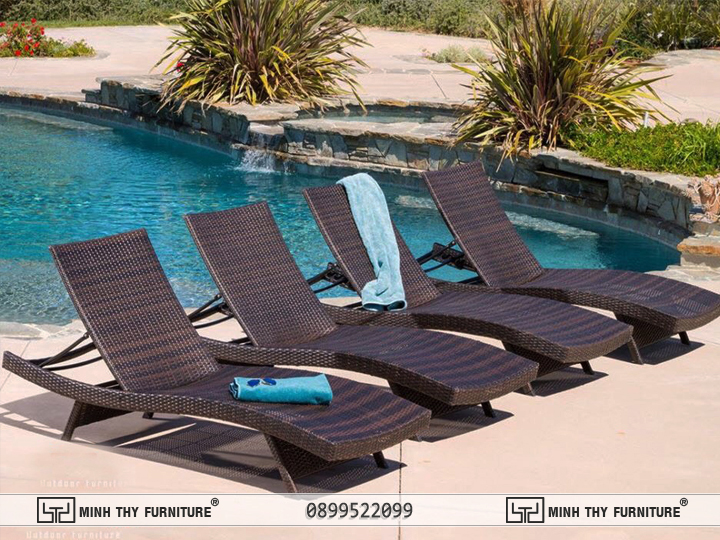 Ghế bể bơi ngoài trời nhựa giả mây