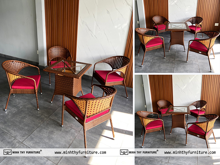 Bàn Ghế Cafe Nhựa Giả Mây MT286