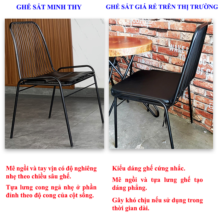 Kiểu dáng ghế sắt Minh Thy với những đường cong mềm mại nghệ thuật