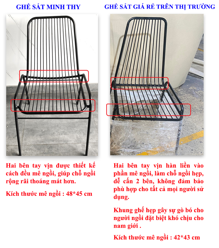 Kích thước ghế sắt Minh Thy tạo sự thoải mái tất cả các đối tượng người dùng