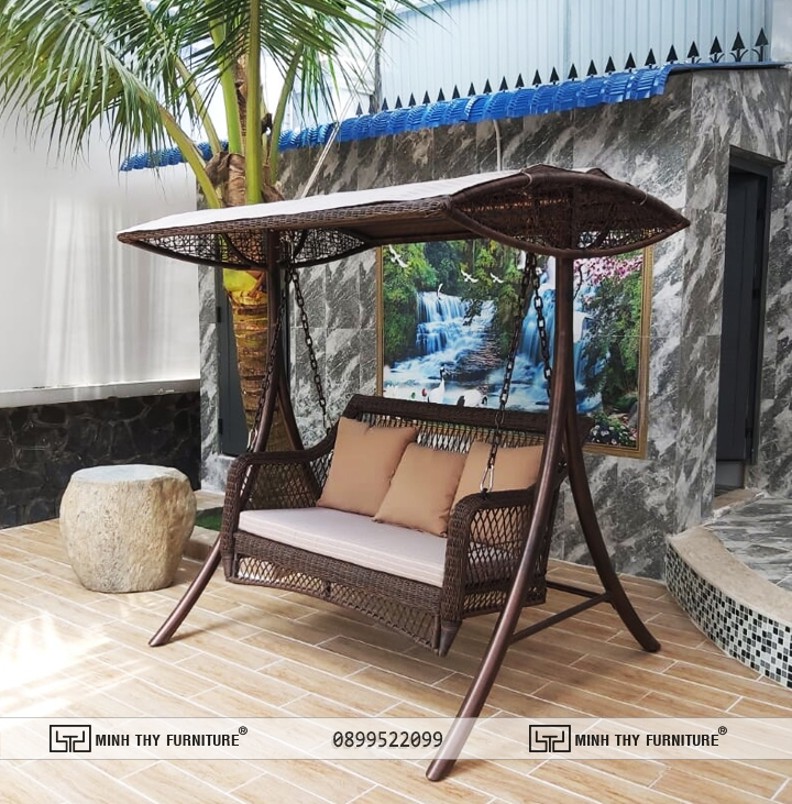 Ghế Xích Đu Nhựa Giả Mây Ngoài Trời