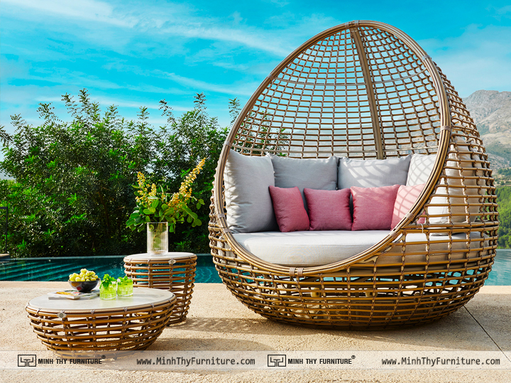 Ghế Hồ Bơi Nhựa Giả Mây Quả trứng