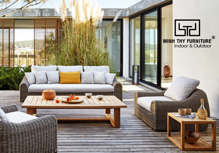 Sofa giả mây ngoài trời là sự lựa chọn hàng đầu cho phong cách kiến trúc hiện đại