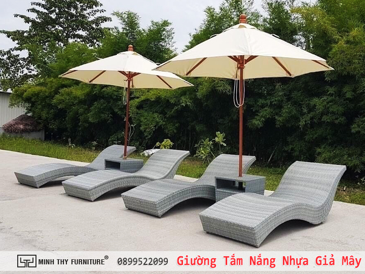 Giường tắm nắng nhựa giả mây - Thư giãn hoàn hảo cho không gian ngoài trời