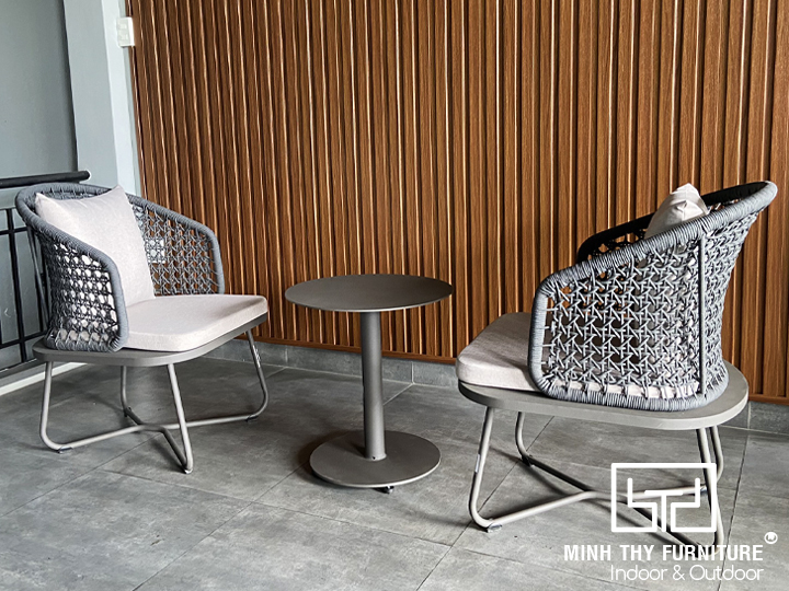 bàn ghế cafe đan dây dù
